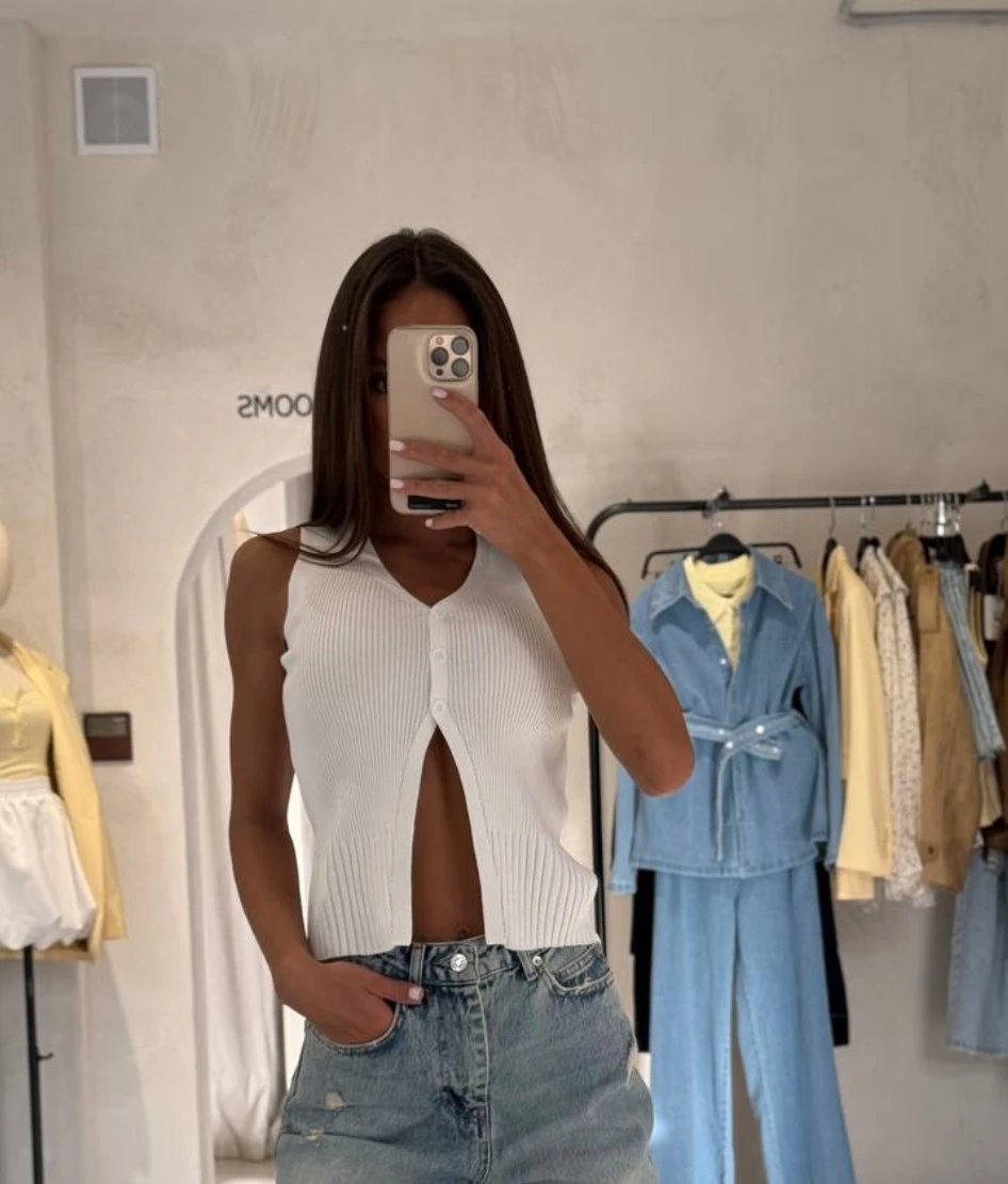 Seksowna dzianinowa kamizelka damska letnia codzienna odzież rozpinana na guziki kardigan dopasowany jednolity kolor do pracy pojedynczy element inne materiały