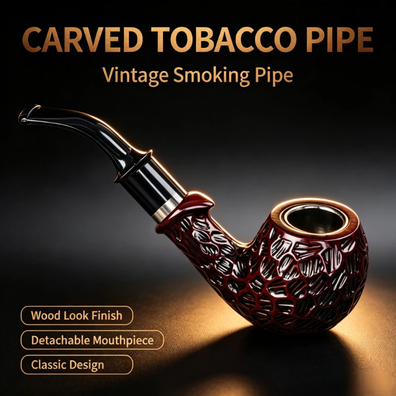 Standard‑Capacity Tobacco Pipe Detachable Removable Metal Bowl Filter‑Equipped Retro Carved Craft Smoking Tool Daily Relax For