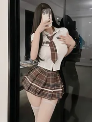 New JK Sexy Student Uniform Temptation Summer Short Pleated Skirt Set Plaid Design Sense Aesthetic Style Romantic Sweet E46F