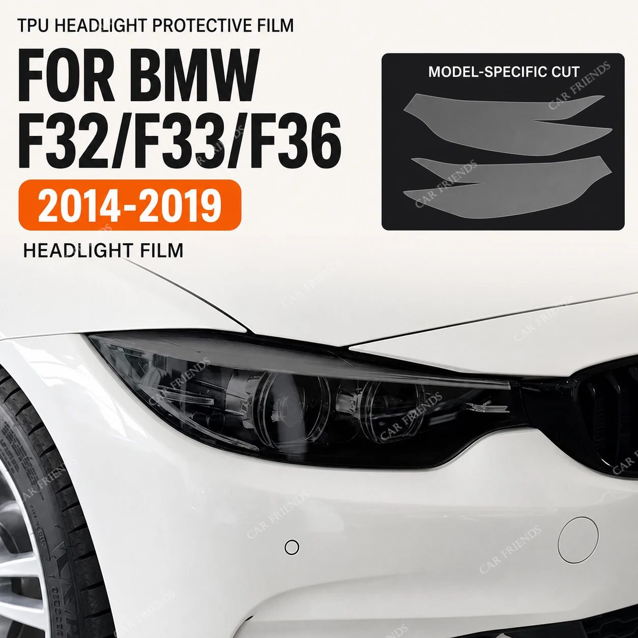 2Pcs Custom Fit Pre-Cut Transparent Black TPU Headlight Protective Film for BMW 4 Series F32 F33 F36 Headlamp Lens Protector