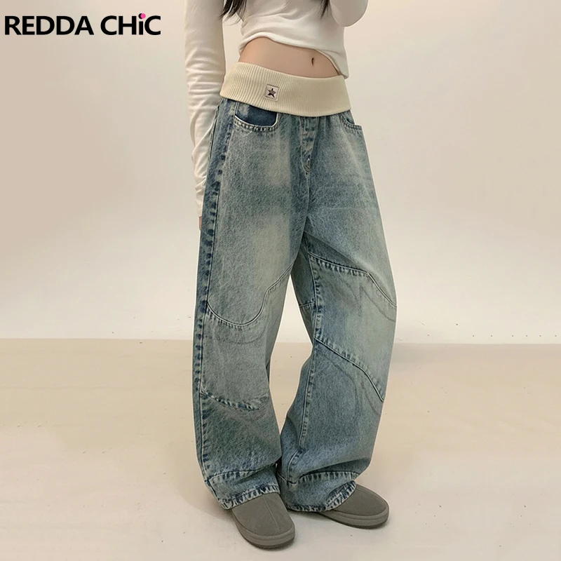

Женские джинсы REDDACHiC свободного кроя с эффектом потертости, винтажные, с низкой посадкой, широкие штанины, в корейском стиле, для повседневной носки