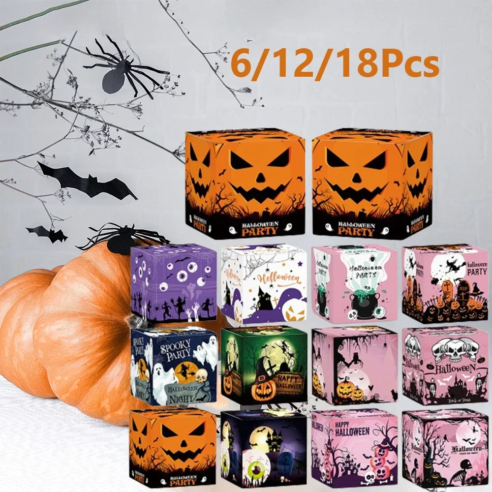 

Halloween Paper Candy Boxes Cute Pumpkin Ghost Trick or Treat Boxes Halloween Party Gift Bag for Kid Favors Snack Box 6/12/18pcs