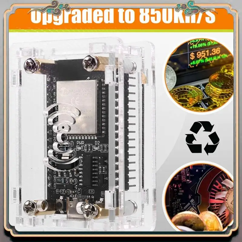 Прочный BTC Miner PRO+ Solo Miner 850KH/S Bitcoin BTC Miner ESP32 чип Wi-Fi малой мощности с акриловым корпусом для домашнего офиса