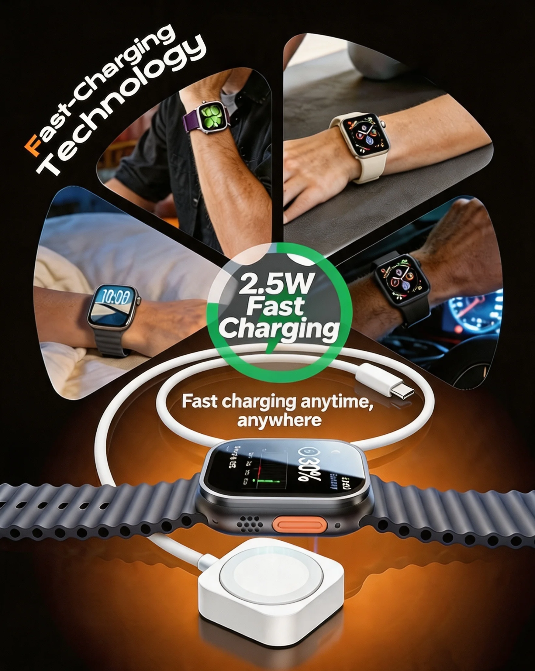 Magnetisches Kabelloses Schnell-Ladegerät für Apple Watch Series 10 9 8 7 6 5 4 3 2 1 Ultra Hermes Edition Tragbares iWatch-Ladekabel – Detail 4