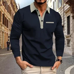 Spring and Autumn Men's Long sleeved Polo Shirt business casual Fashion Classic lapel neck Shirt European and American plus size