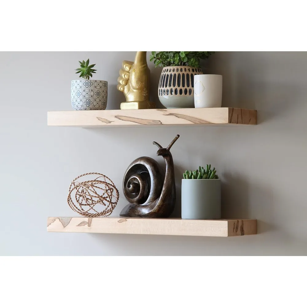 Modern Hardwood Floating Accent Shelves | Wormy Maple | Furniture Grade Clear Coat | Amish Handcrafted,