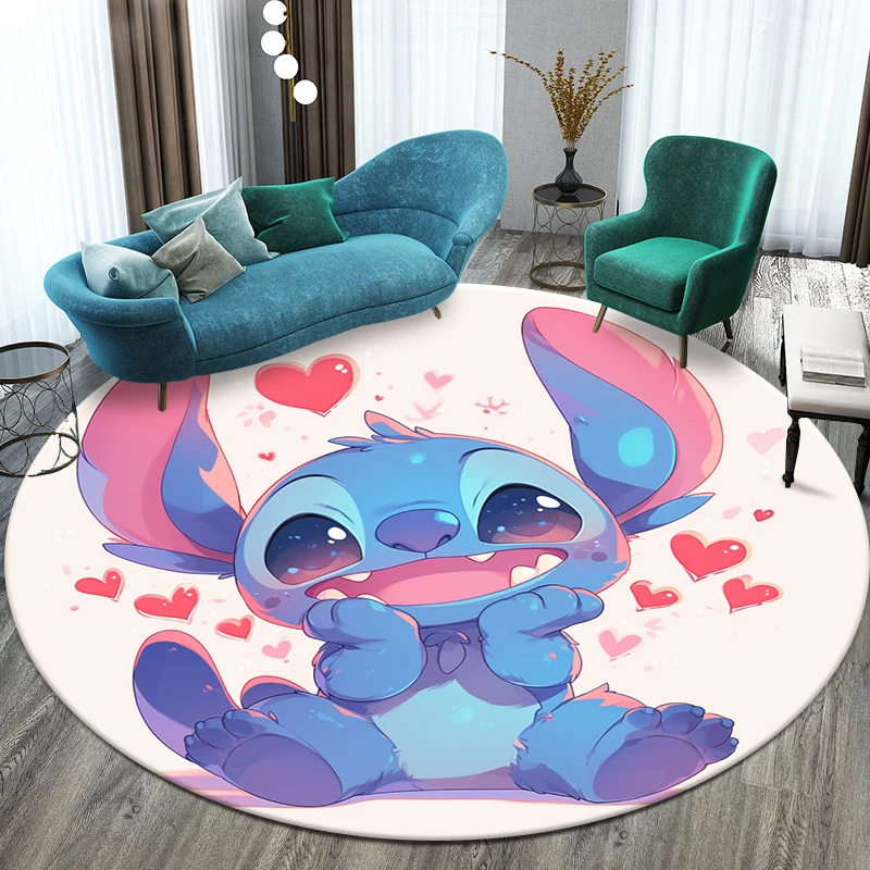 Alfombra redonda con estampado HD de dibujos animados bonitos de Stitch, puerta de entrada para dormitorio y balcón. Sofá, cocina, alfombra antideslizante. Alfombra de regalo de decoración del hogar