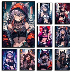 Japanese Anime Kawaii Girl Cute Cat Ears Muscle Posters and Prints Canvas Printing Wall Art Picture for Living Room Home Decor