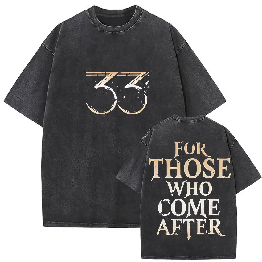 Esquie Clair Obscur Expedition 33 Vintage Washed Graphic T Shirts Men Gothic Classic Punk Short Sleeve T-shirt Unisex Streetwear