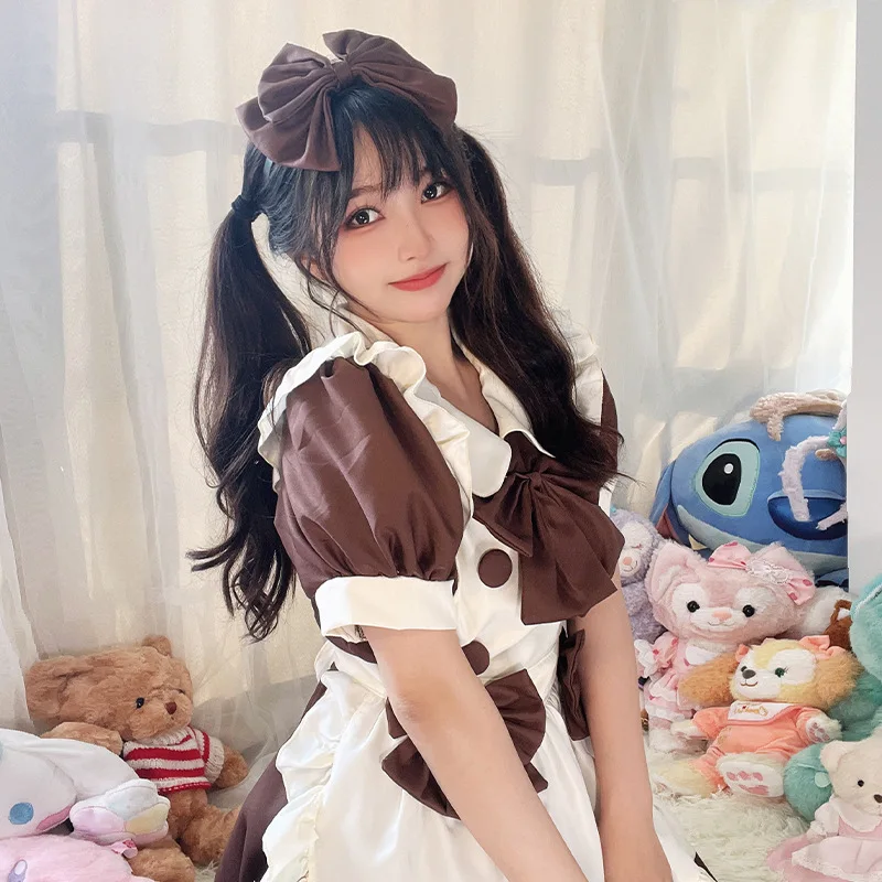 S-4XL Japanese Soft Girl Lolita Dress Chocolate Maid Dress Cafe Maid Dress Maid Cosplay Clothes Black Kawaii Lolita French Dress