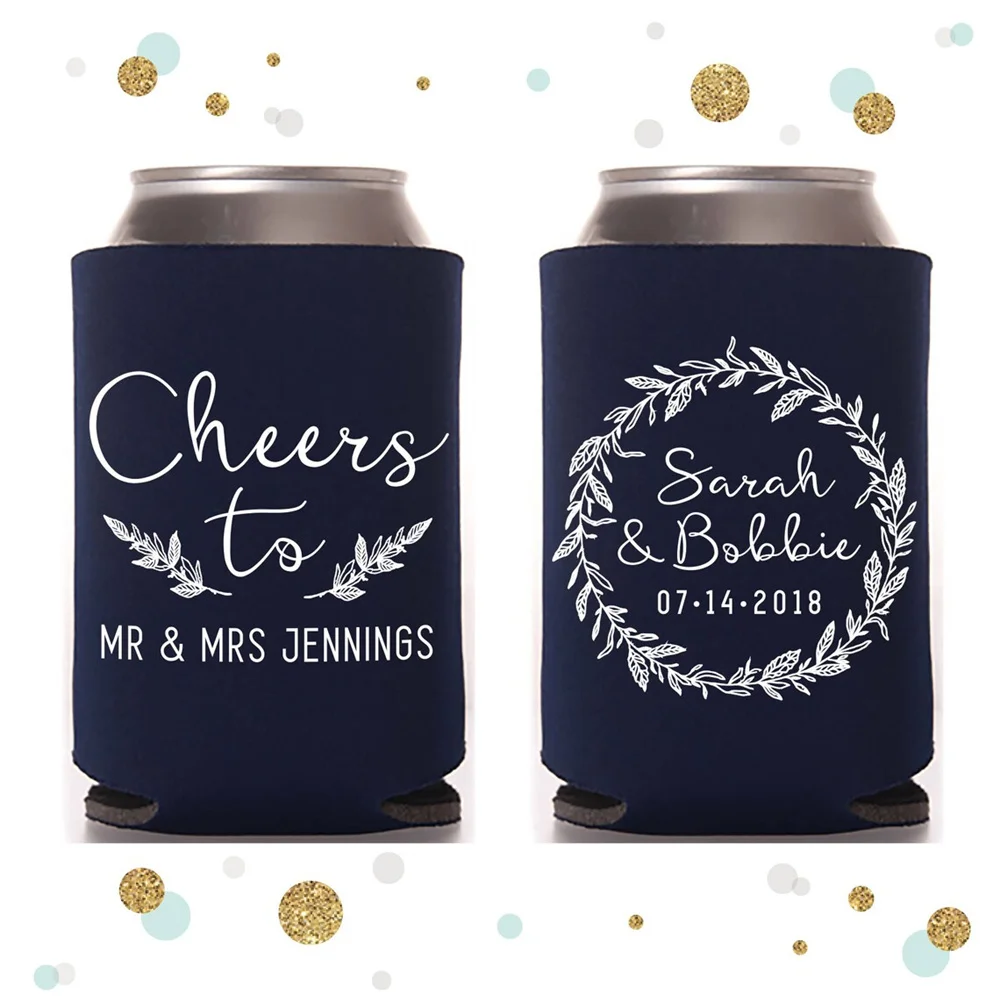 

Wreath - Wedding Can Cooler #94R - Custom - Bridal Wedding Favors, Beverage Insulators, Beer Huggers