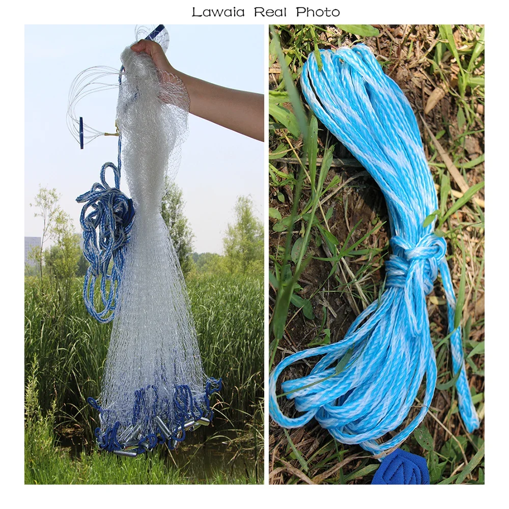 Lawaia Hand Cast Net American Style Monofilament Nylon Folding Small Mesh Fishnet with Pendants or Without Pendants