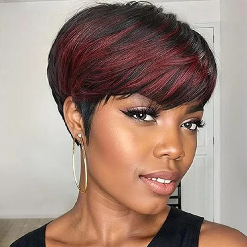 150% density remy hair wig 6inch 1bred color short straight pixie cut human hair wig for women machien made daily party use