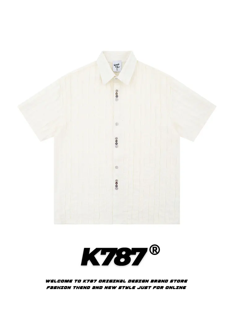 

Летняя дышащая рубашка-кардиган K787 в американском ретро-стиле с полосками и клеткой, свободного кроя, с коротким рукавом, для мужчин и женщин