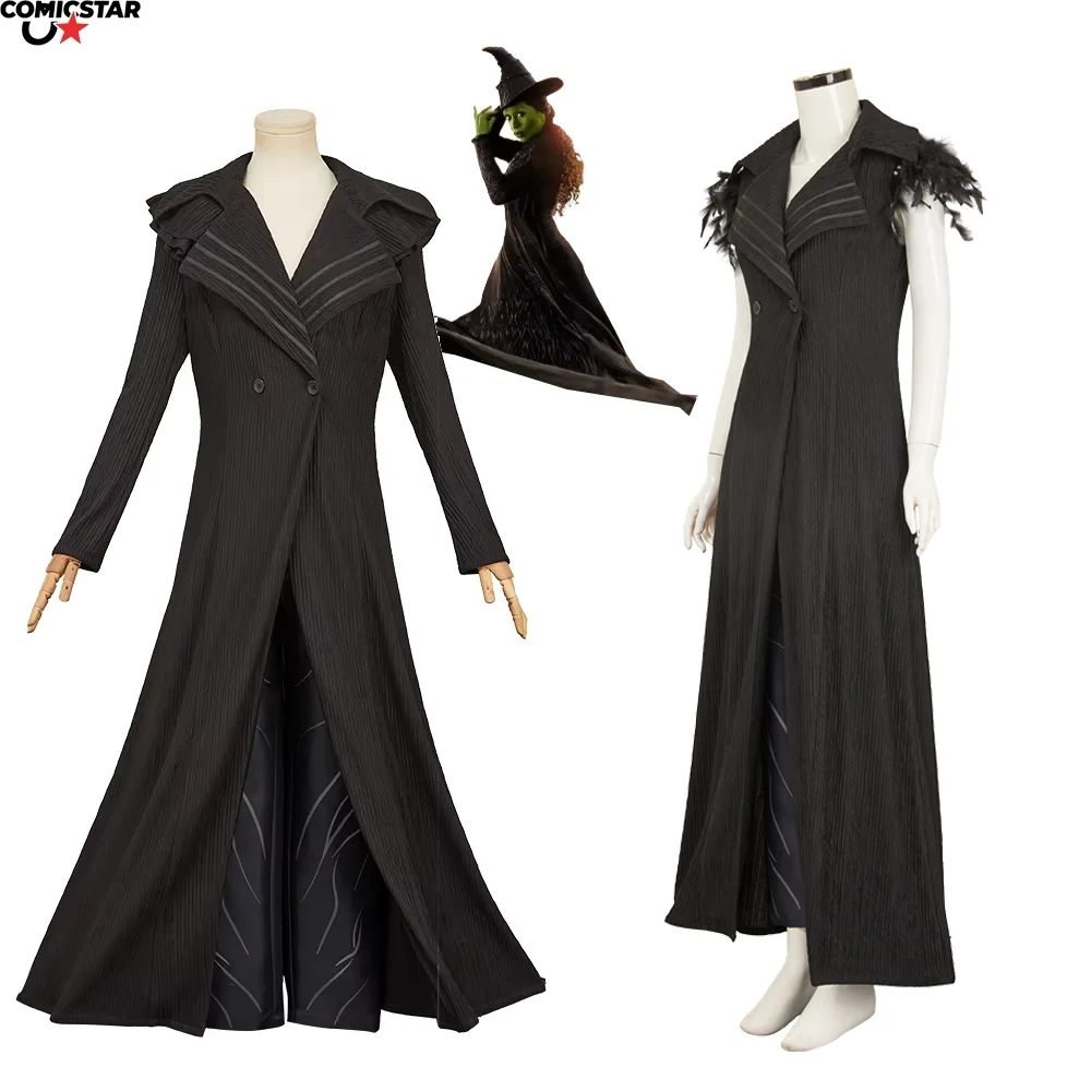 

Elphaba Cosplay Movie Wicked Roleplay Black Trench Coat Pants Set Costume Adult Fantasy Halloween Carnival Party Disguise Suits