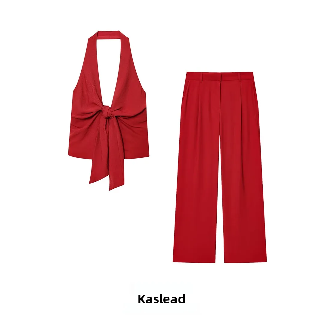 KASLEAD новый женский модный комплект Ne жилет широкие брюки костюм из двух предметов европейские длинные брюки осенняя коллекция