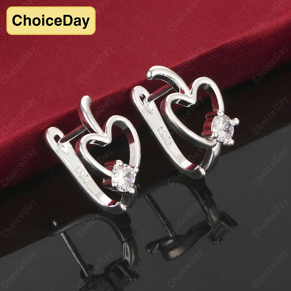 

ChoiceDay 925 Sterling Silver Delicate Heart Shaped Zirconia Earrings Women Accessories Wedding Party Jewelry