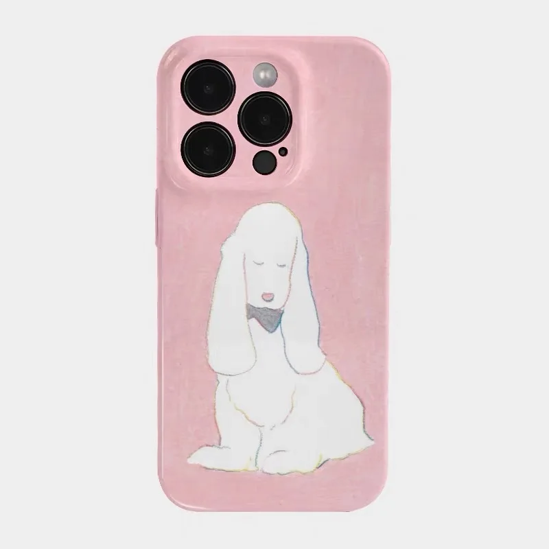 

Korean Pink Sleepy Dog Cartoon Phone Case for IPHONE 17 Air 16E 15 PROMAX 14 Plus 13 12 MINI 11 16Plus XR Acrylic Phone Cover