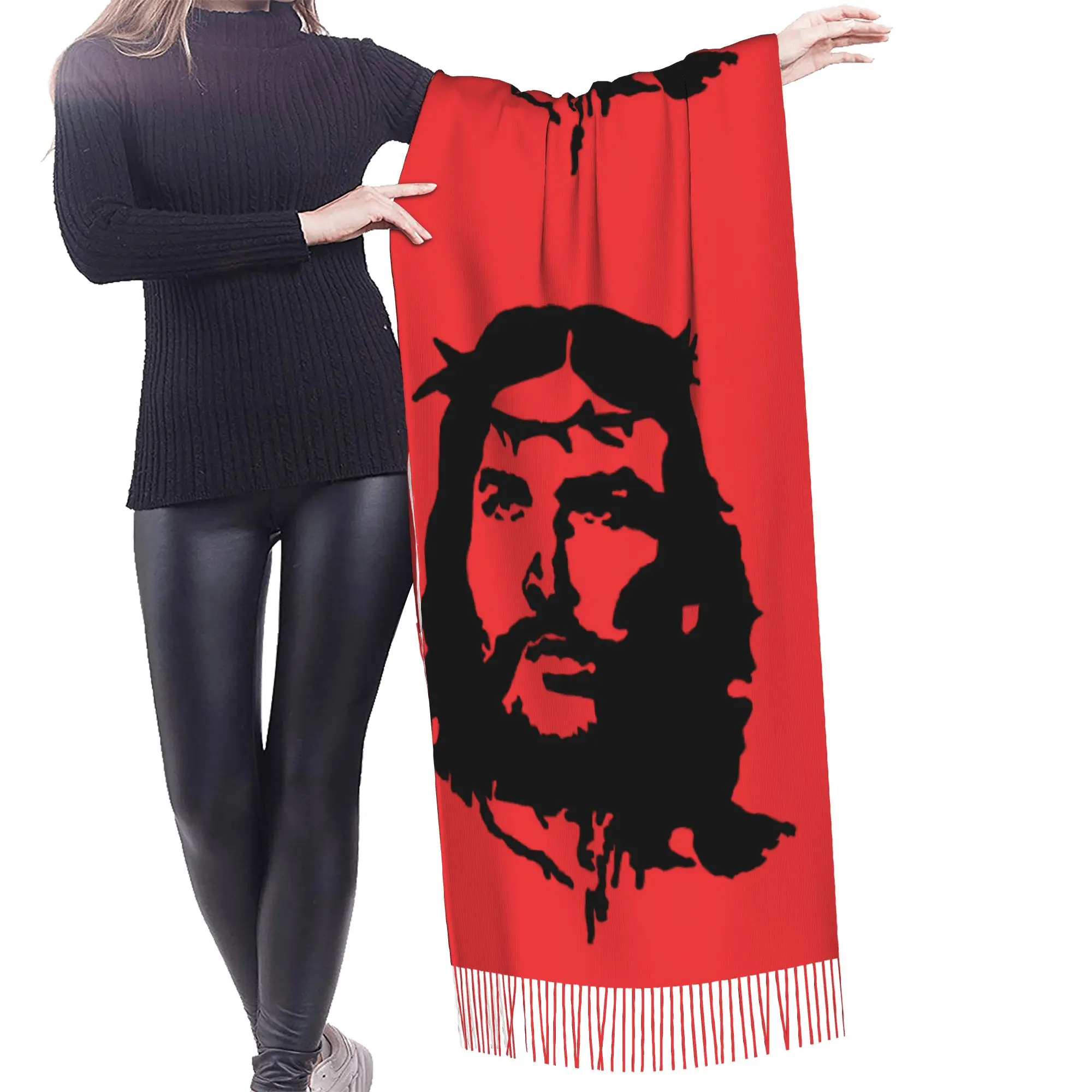 Custom Jesus Christ Scarf Wrap Women Long Winter Warm Tassel Shawl Unisex  Scarves