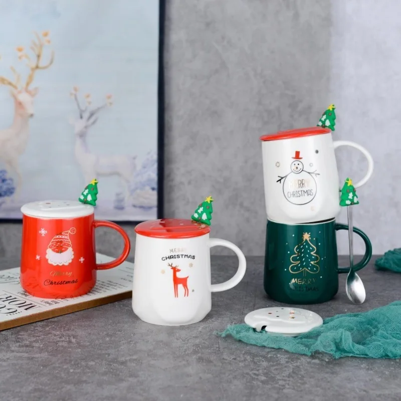 HF Cup Ceramic Cup Creative with Lid Spoon Mark Christmas Decoration