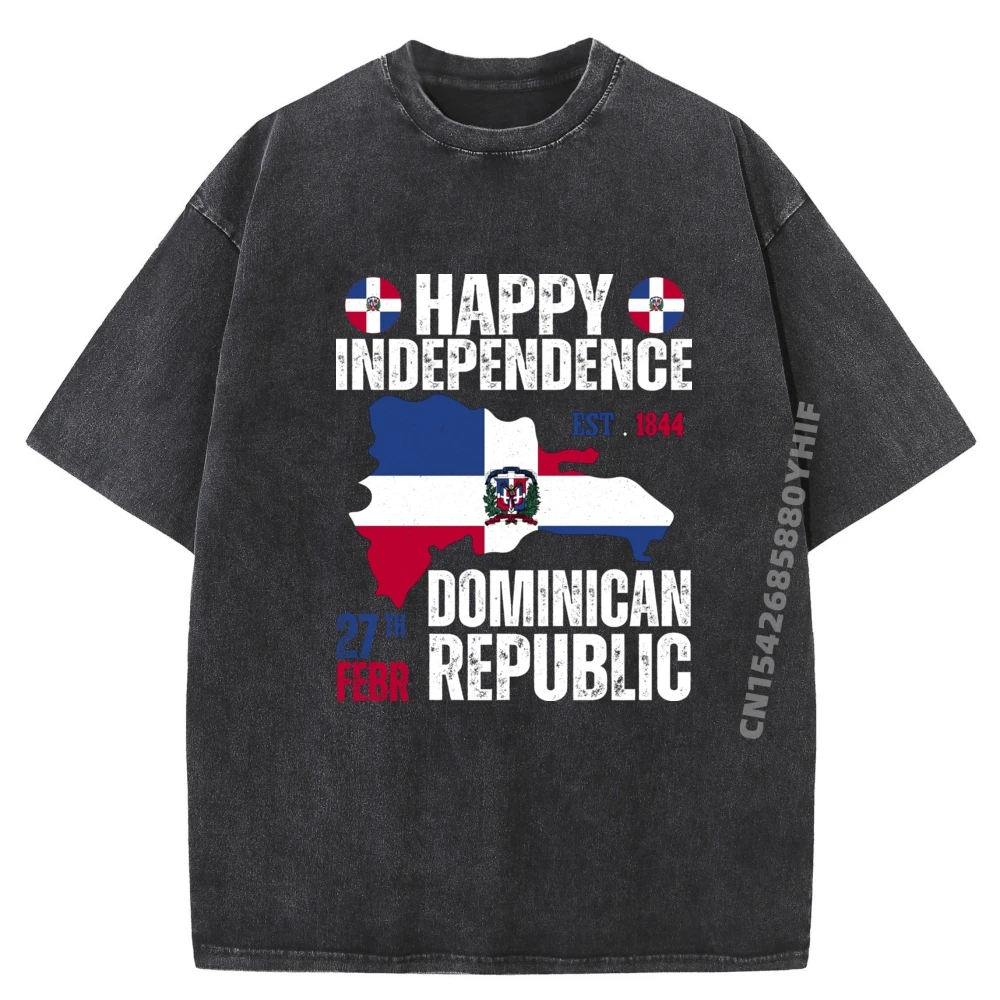 

Dominican Independence Day Dominican Republic Flag And Map Street Wear T Shirt Men's Breathable Washed T-Shirts