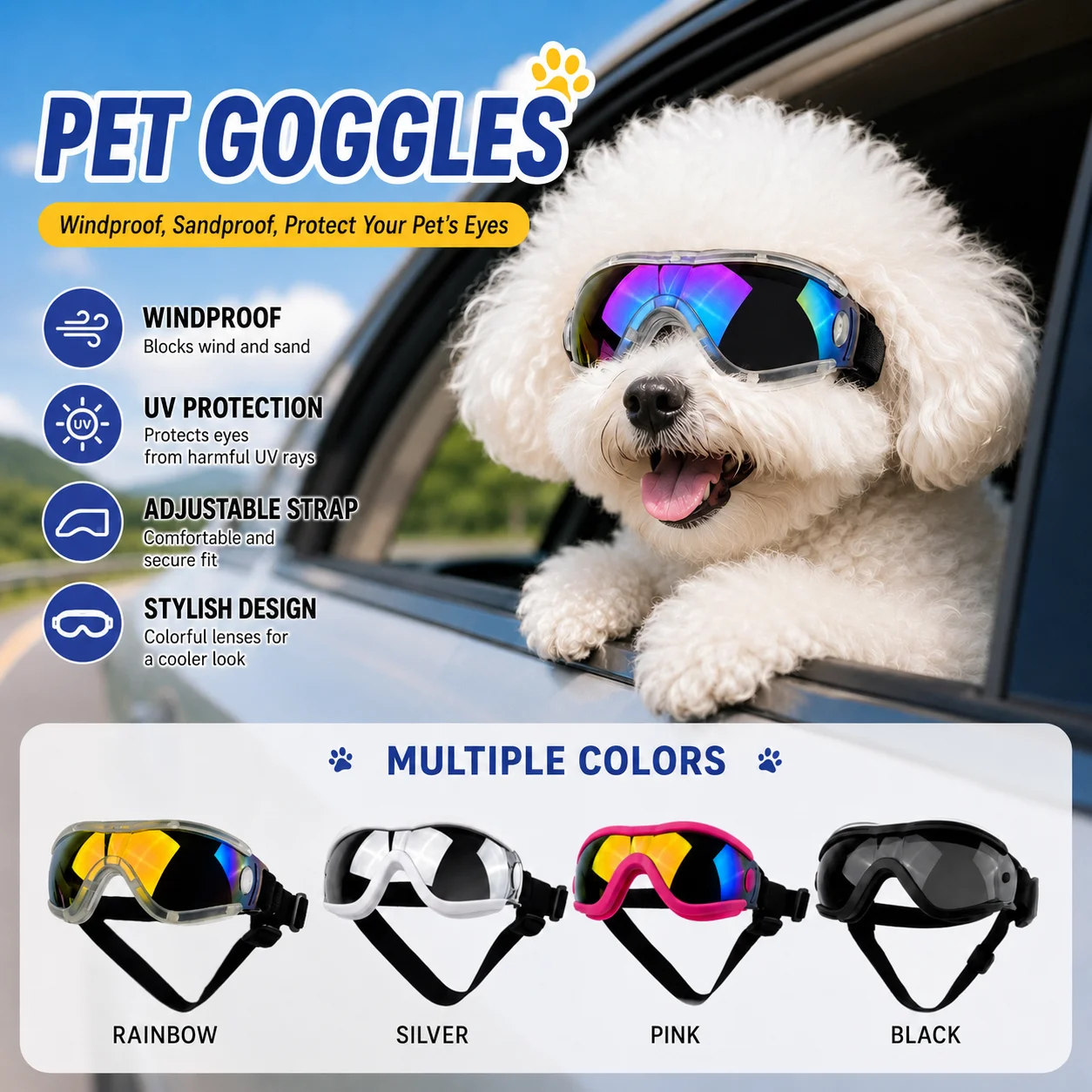 Verstellbare Hunde-Sonnenbrille mit UV-Schutz, Augenschutz, Schwarz, Vielseitig Einsetzbare Hundebrille, Haustierzubehör