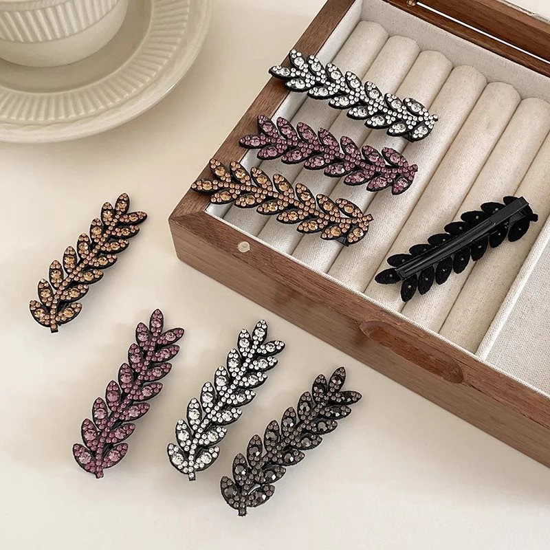 

NEW 2/4pcs Elegant Hair Accessory Sparkling Hair Clip Trendy Hairpin Shining Rhinestone Barettes Wheat Shape Hairclip
