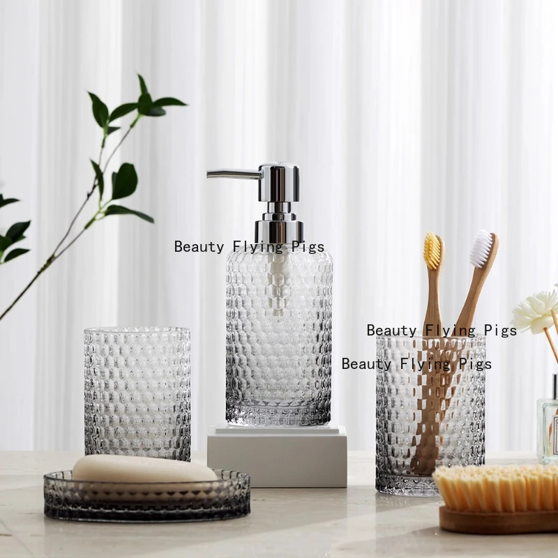 1pc Glass Bathroom Toiletries Toothbrush Cup Hand Sanitizer Bottle Soap Dish Bathroom Accessories Liquid Distribution Bottle