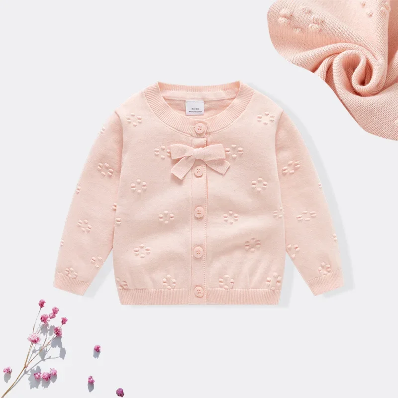 2024Baby Sweater Autumn Winter Knitwear Baby Girl Sweet Cardigan Top Pure Cotton One Hundred Days One Year Old Children Clothing