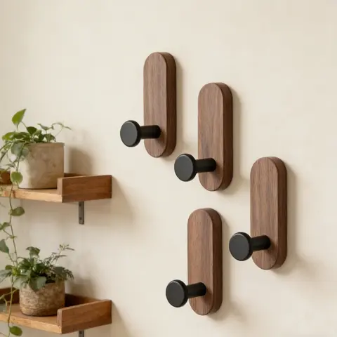 1pc-5pcs Self-adhesive Solid Wooden Wall Hook for Hanging Key Coat Towel Clothes Towel Bag Hanger Door Hook Coat Rack Entryway Key Holder
