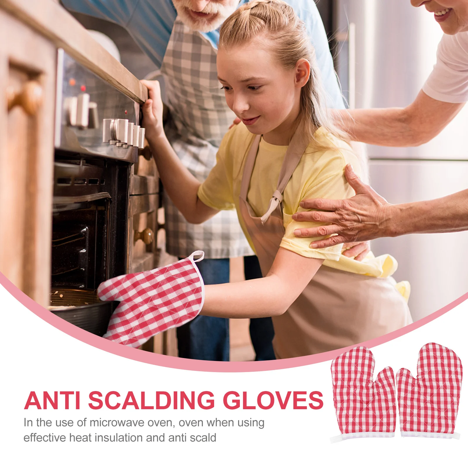 

Angoily 2pcs Kids Oven Mitts Heat Resistant Anti Scald Cooking Gloves Microwave Kitchen Baking Gift for Children Red