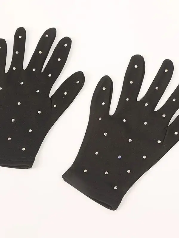 قفازات أداء التزلج على الجليد، قفازات الأطفال، قفازات أداء غير شفافة من حجر الراين للسيدات البالغات #5