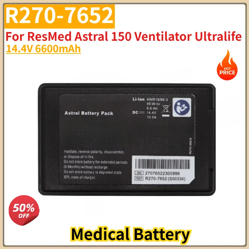 

100% New R270-7652 High Quality Medical Battery 14.4V 6600mAh for ResMed Astral 150 Ventilator Ultralife Replacement Battery
