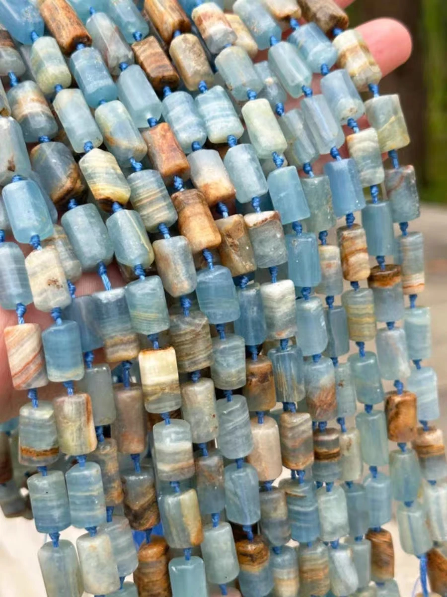 BLUE CALCITE pillar  faceted 10-16mm for DIY jewelry making  38cm