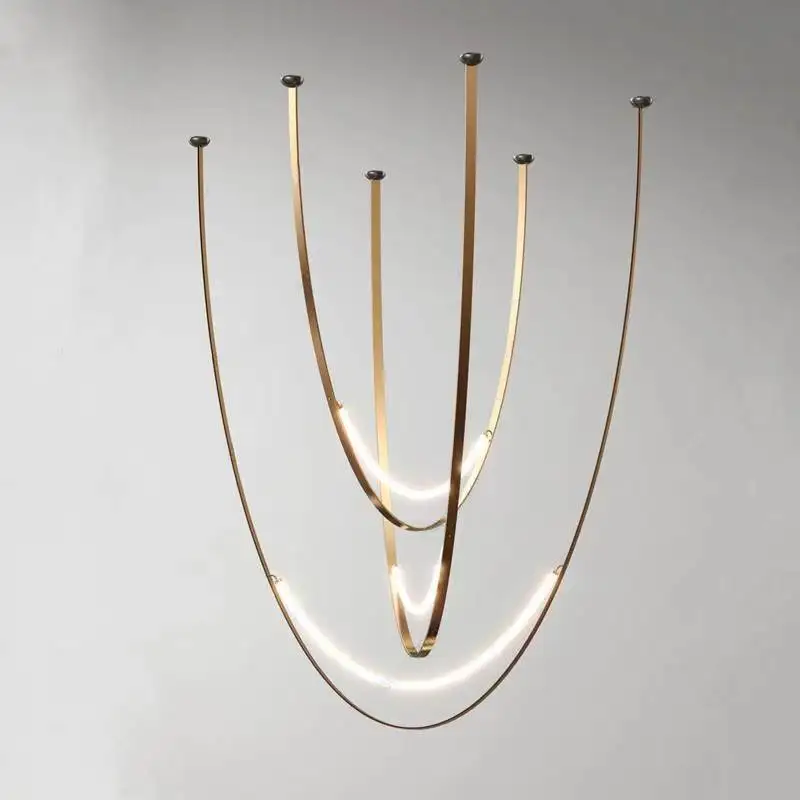 Minimalist Line Chandelier Modern Simple Designer Villa Living Room Creative Restaurant Bar Hotel U-Shaped Led Belt Chandelier