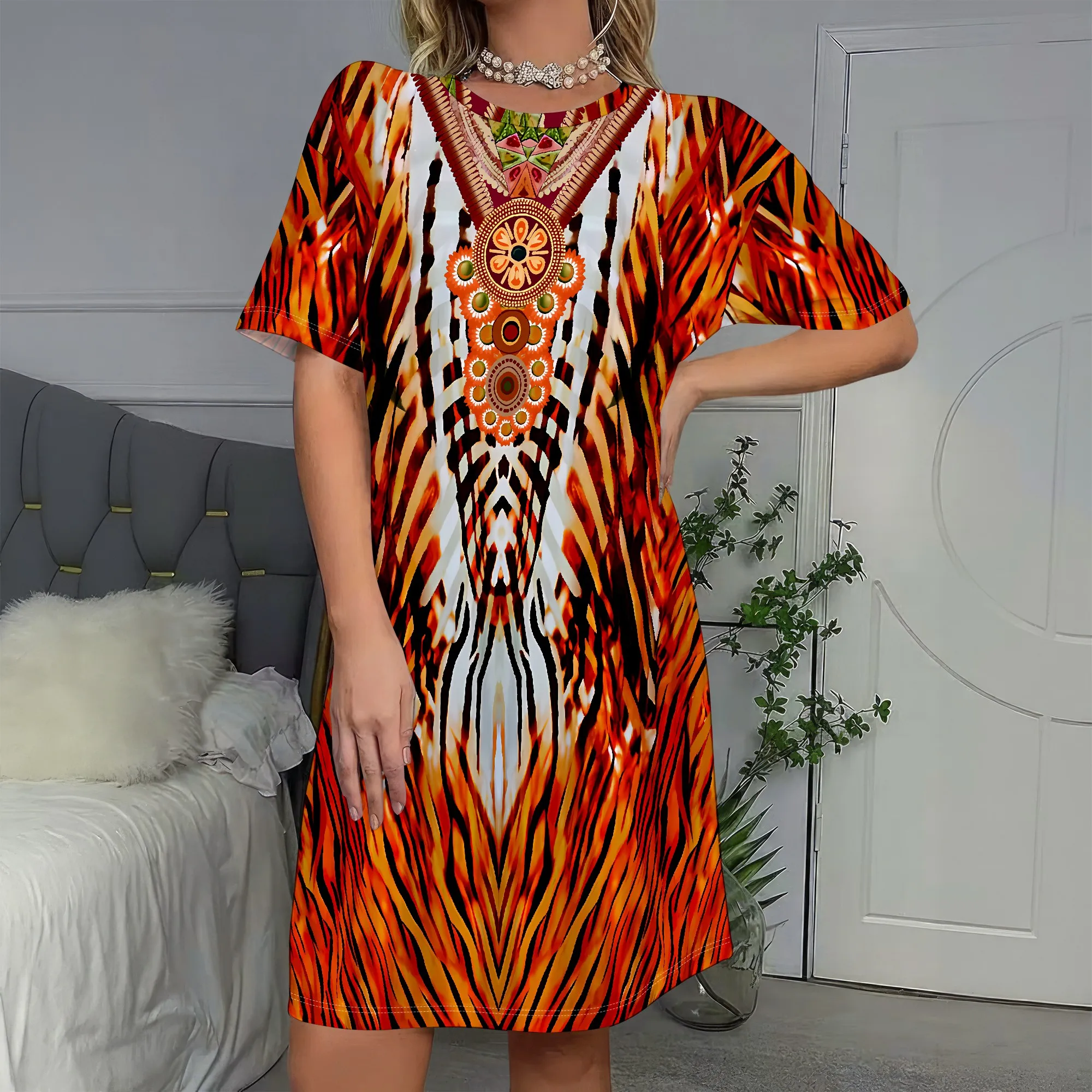 

Vibrant African Print Dress, Boho Tunic Top, Ethnic Patterned Clothing, Tribal Art Fashion, Summer Beach Vacation Wear, S-2XL