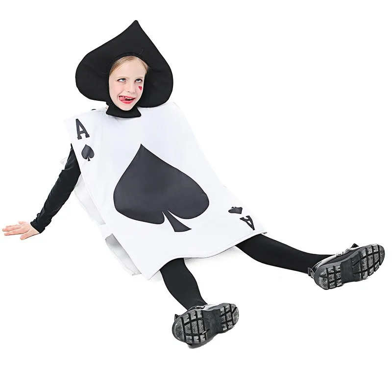 ハロウィン-不思議の国のアリス-ポーカーカード-ブラックハート-レッド-コスプレ衣装-男性-女性-子供-親子-ハロウィンコスチューム
