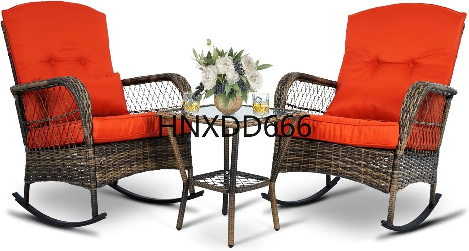 Wicker Rocking Chairs, Rattan Patio Rocking Chairs, All-Weather Rocking Lawn Wicker Furniture for Porch Deck Garden Backyard