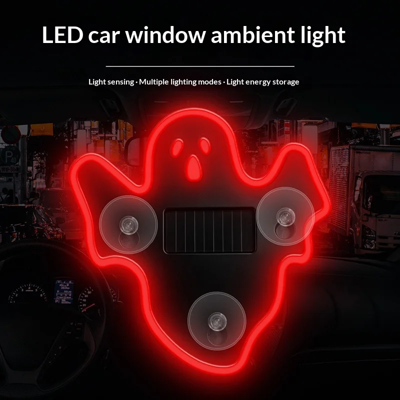 Wireless Solar Ghost Ambient Light, Car Triangle Window LED Decor Lamp, Neon Warning Light for Auto Window Modification
