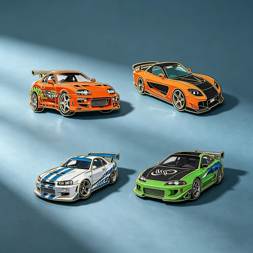 4pcs Creative Sports Car Enamel Pins Set Cartoon Brooch Lapel Pin Badge for Backpack Clothing Fashion Jewelry Accessory