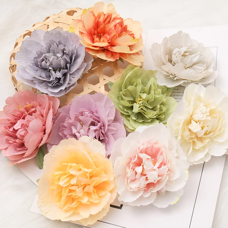 30pcs 10cm White Peony Artificial Silk Flower Heads For DIY Decoration Party Wedding Flowers wall Wreath Gift Box Scrapbooking