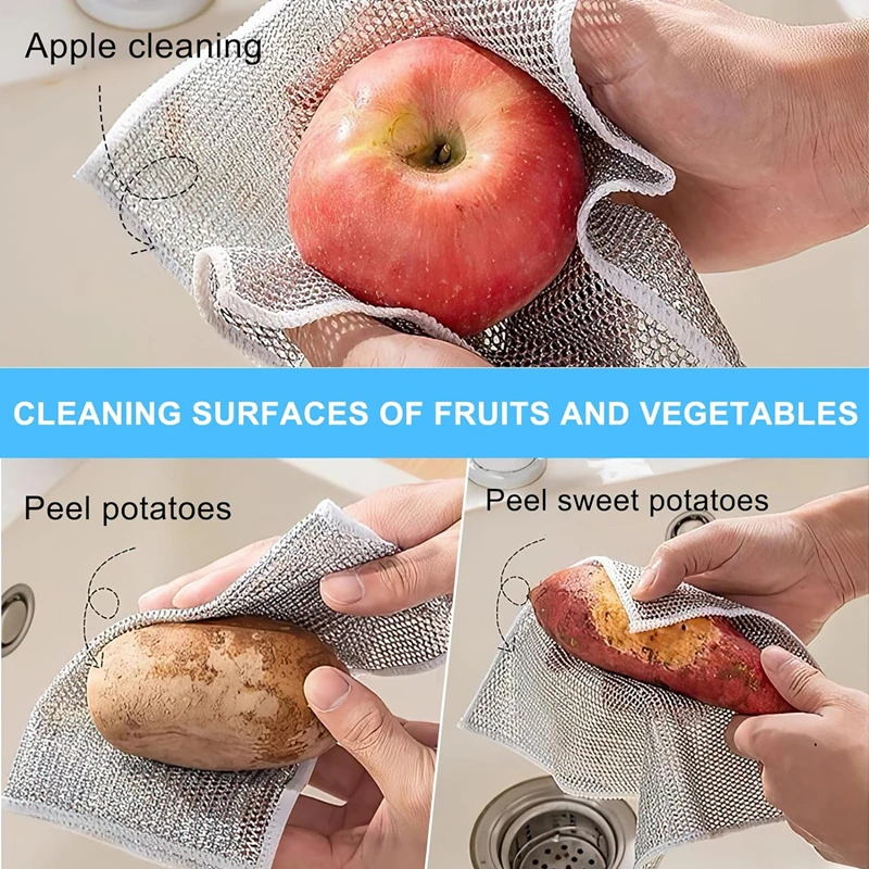 Thickened Cleaning Cloth Kitchen Magic Dishwashing Towel Metal Steel Wire Cleaning Rag Microwave Stove Clean Tool Dishing Cloth