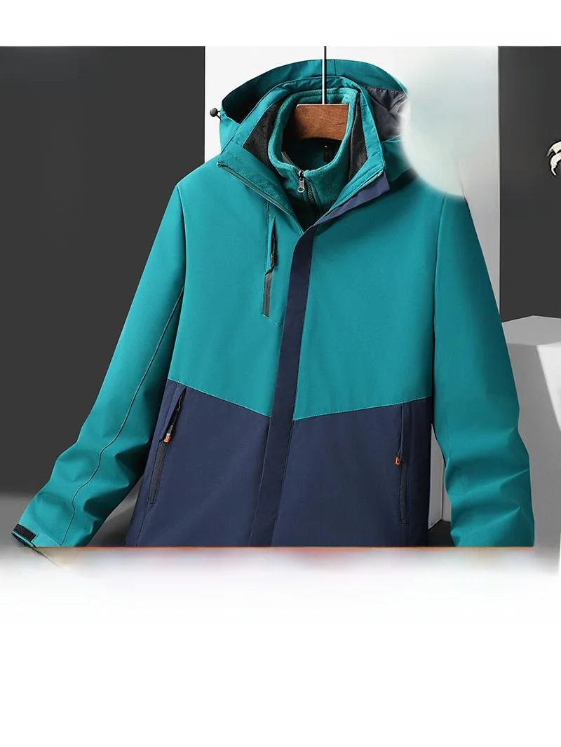 

Мужская демисезонная утепленная куртка 3-в-1 с флисовой подкладкой, водонепроницаемая, со съемным капюшоном, повседневная, свободного кроя, полиэстер