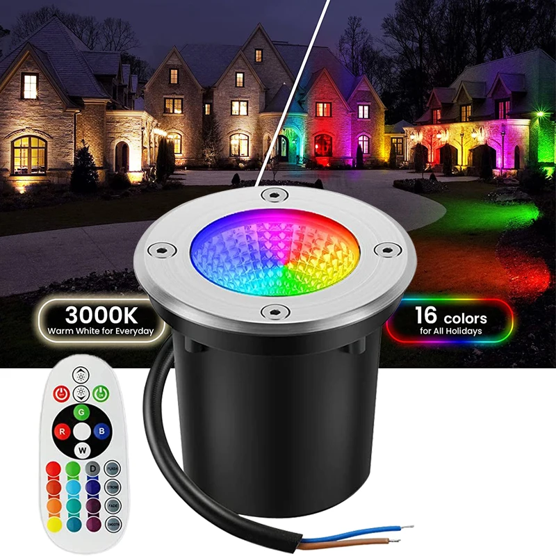 Lámpara LED de césped RGB, luz subterránea blanca cálida de 6W y 12V, foco exterior impermeable IP65 para cubierta de suelo, escalera, jardín y árbol