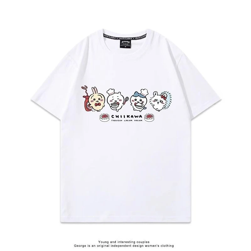 Anime Chiikawa Momonga T-Shirt Pure Cotton Soft Breathable Skin-friendly Casual Versatile for Women and Kids Daily Wear Fashion