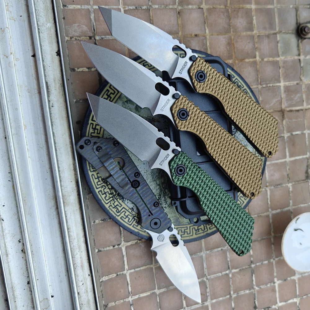 

JUFULE Strider SMF Copper Washer Inside Anodized Aluminum + Titanium Handle AUS-10 Blade Folding Knife Camping Hunting EDC Tool