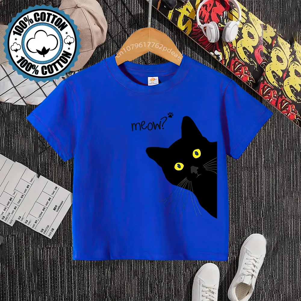 Summer children\'s cotton Black Cat T-shirt Boys girls casual short-sleeved youth casual blazer 100% cotton T-shirt