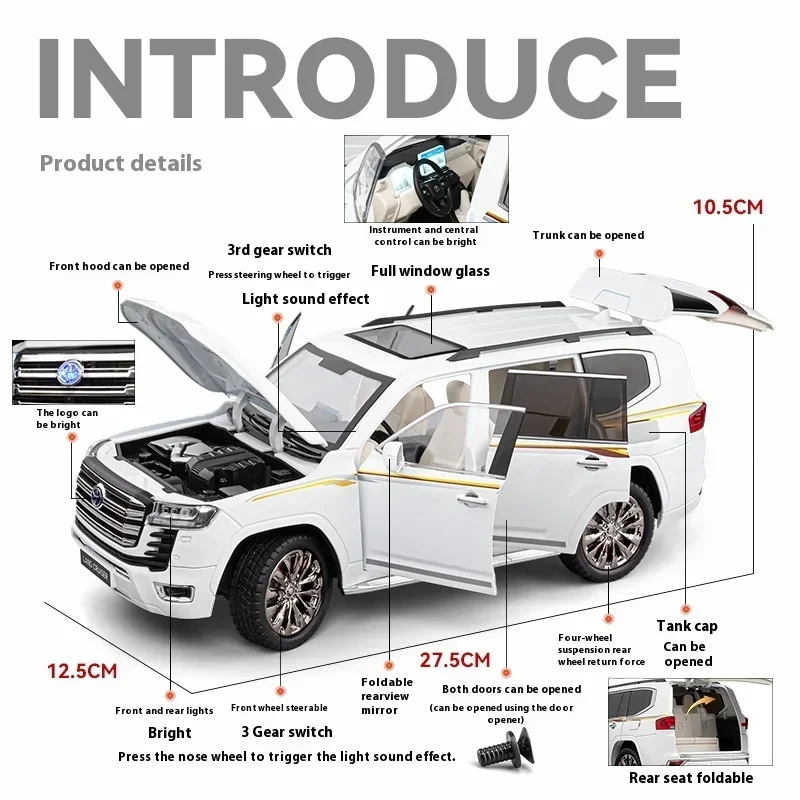 Große 1:18 Toyota Land Cruiser LC300 SUV Legierung Auto Diecast Modell Sound Licht Spielzeug Modell Display Ornamente Kinder Spielzeug geschenk