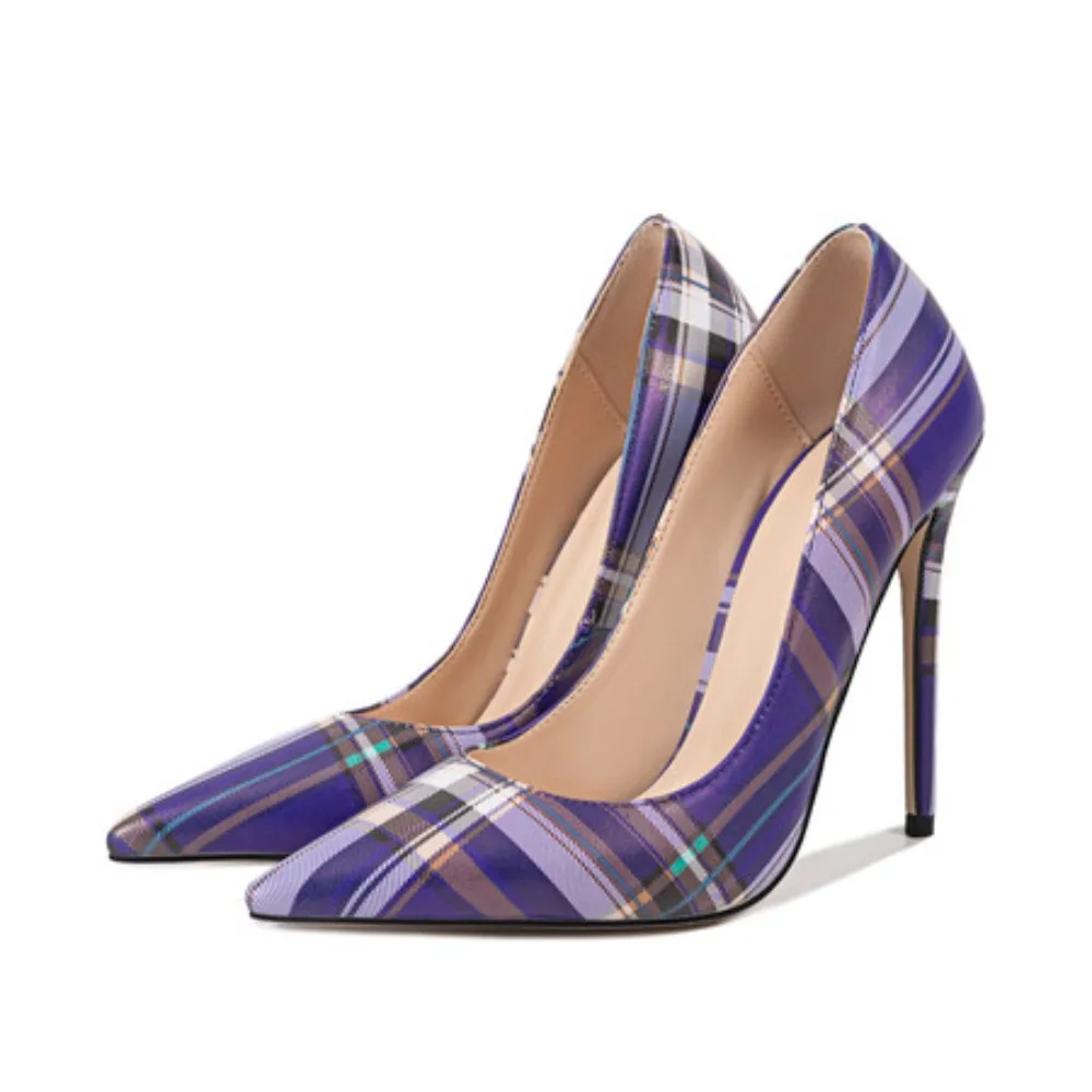 

2026 New Pointed Toe Stiletto High Heel Pumps Women Shoes Checkered Pattern