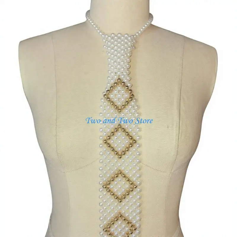 HX6F Contemporary Faux Pearls Decorated Tie Compact Packaging Easy To Carry
